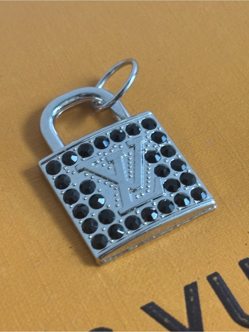 Louis Vuitton Padlock Black Rhinestone Silver Tone Charm